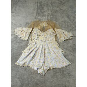 Acler Floral Ruffle Mesh Overlay Romper Size 6 Elegant Party Outfit